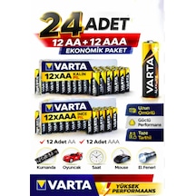 Aa + Aaa Pil 24'lı Set 12 Aa + 12 Aaa 1.5v Ekonomik Toplu Paket Çinko Karbon