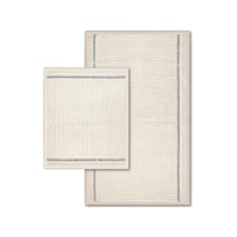 Bluenity Nice Doğal Pamuklu 2'li Banyo Kilim Seti 60x100+50x60 Cm - Ekru/lacivert