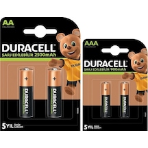 Duracell HR6/DX1500 2500 mAh AA Şarjlı Kalem Pil 2'li + Duracell HR03/DX2400 900 mAh AAA Şarjlı İnce Pil 2'li