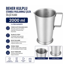 Beher Kulplu Standlı Paslanmaz Çelik 2 L - Ölçü Kabı 2000 Ml