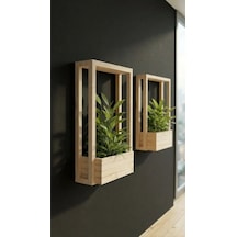 Delmesiz Montaj Masif Ahşap Duvar Saksılığı - Çift Taraflı Bantlı Dekoratif Çiçeklik 40x100 Cm Bej