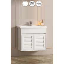 Çuha 65 Cm Beyaz Mdf Panjurlu Asma Banyo Alt Dolabı Beyaz