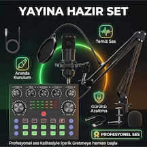 Profesyonel Mikrofon Seti Ses Kartlı Yayıncı Podcast Gaming Full Set Stüdyo Kalitesi Mikrofon