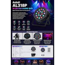Aolait Al318p 18 Led Par Sahne Işığı 18w Dmx512 Ses Kontrollü Disko Parti Işığı Siyah
