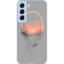 Samsung Galaxy S22 Uyumlu Günbatımı Mermer Desenli Baskılı Silikon Kılıf Renkli