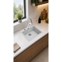 Square 55 48 Tek Göz Granit Evye Beyaz 115230009