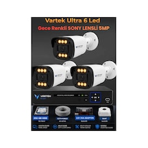 3 Kameralı Ultra 6 Ledli 5mp Sony Lensli Gece Renkli Güvenlik Kamerası Seti 250 Gb Hdd