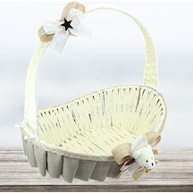 Saplı Oval Kumaş Süslü Sepet 41 Cm Büyük Boy Taş Rengi Taş