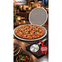 Bymyhand Metal Sanayi Tipi Profesyonel Pizza Tepsisi 2'li Set 32 36 Cm Pizza Kesici Hediyeli Büyük B Çok Renkli