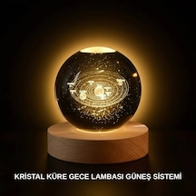Ahşap Standlı Led Kristal Küre Lazer İşlemeli Dekoratif Obje Çok Renkli