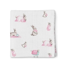 Bebek Müslin Müslin Örtü 120120 Cm Bébé Lapin Rose Throw1219