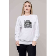 Motorhead March Or Die Baskılı Beyaz Kadın Sweatshirt