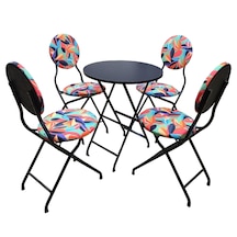 Renkli Yapraklı Metal Bahçe Takımı - 4 Sandalye + 1 Masa