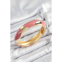 Pirinç Pembe Mineli Baklava Model Gold Renk Kadın Kelepçe Tj Tdrtr