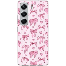 Tecno Camon 40 Uyumlu Pembe Fiyonk Ve Kalp Desenli Baskılı Silikon Kılıf Renkli