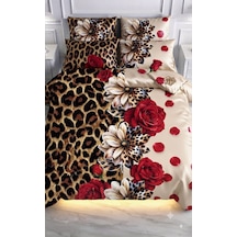 Özel Tasarım Marka Çift Kişilik Nevresim Takımı Organik Saten Pamuk Luxury Premium Cotton Kumaş 240 260 Cm Ranforce Deluxe Seri Leopar Desen Kalp Lotus Çiçek Genç Aşk Gül Açik Mavi