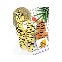 3-6-9-12 Ay Pooh Desenli Zebra Çizgili Şapkalı Sweatli 3lü Kız Erkek Bebek Tulumu Turuncu 001