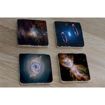 Uzay Manzaraları Doğal Taş Bardak Altlığı 4'lü Set - Natural Stone Coasters - Taş Çok Renkli