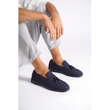 Mubiano Hakiki Deri 22107t-lcv Nubuk Lacivert İnce Taban Püsküllü Erkek Loafer & Günlük Ayakkabı Lacivert