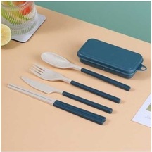 Fastbuy Yeniden Kullanılabilir Seyahat Kamp Beslenme Çantası İçin Kaşık Çatal Seti Lacivert Renkli, Uygun Tüm Kamp Seçimleri Lacivert