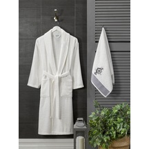 Havlulu Bornoz Seti Nakışlı Havlu Ve Bornoz Krem+ Krem