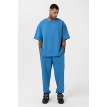 Paça Lastikli Basic Oversize Eşofman Takımı Mavi