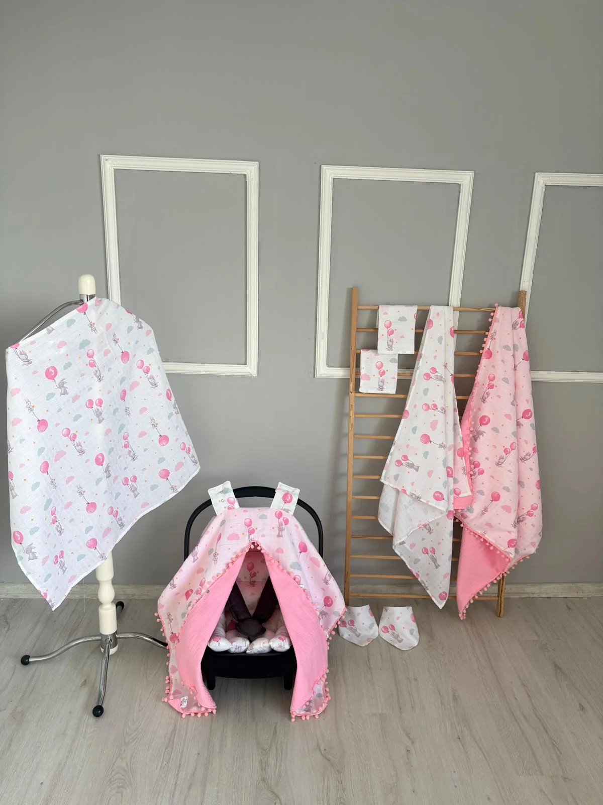 %100 Pamuk 9 Parça Çift Taraflı İndigo Muslin Vizon Pike Set Şeker Desen Müslin Pembe Pike