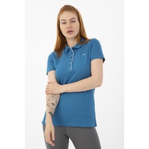 Maraton Sportswear Regular Kadın Polo Yaka Kısa Kol Basic Mavi T-Shirt 19020-Mavi