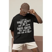 Tasarım Squat Fitness Bodybuilding Sporcu Baskılı Unisex Oversize Siyah