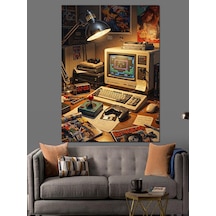 Ahşap Tablo Retro Bilgisayar Ve Ofis Masası