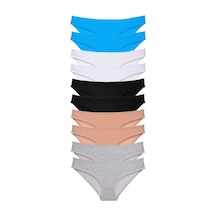 10 Adet Süper Eko Set Likralı Kadın Slip Siyah Ten Gri Beyaz Mavi
