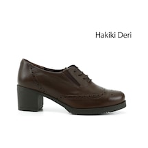Gönderi(R) Gönderi R Kahve Antik Bağcıklı Orta Kalın Topuklu Hakiki Deri Oxford Ayakkabı Kahve