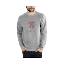Pi Kadın Baskılı Gri Erkek Örme Sweatshirt
