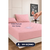 %100 Pamuk Renkli Kapitone Sıvı Geçirmez Alez Çarşaf - Pembe