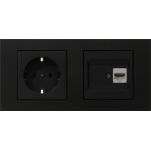 Ovivo Grano Siyah 2'li Set Topraklı Priz Ve Cat5 Data Priz Set