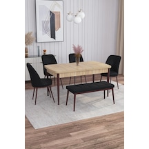 Rovena Marin Meşe Desen 80x132 Açılabilir Mutfak Masası Takımı 4 Sandalye, 1 Bench Siyah 3802