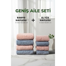 8 Li Kareli Geniş Aile Seti Pudra Mavi Yumuşak Pamuk El Yüz Banyo Havlu Seti 50x90 Cm 70x140 Cm Renklı