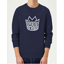 Biggie Smalls Logo Baskılı Indigo Mavi Lacivert Erkek Sweatshirt