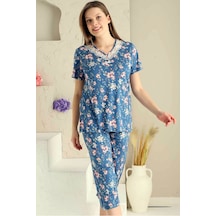 Alimer Kadın İndigo Dantelli V Yaka Bermuda Pijama Takım Edy2708i İndigo