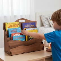 Carry Montessori 4 Raflı Dalgalı Ahşap Mini Kitaplık -çocuk Odası Kitaplık - Çocuk Kitaplığı - Bebek & Çocuk Odası İçin Mini Kitaplık- Çocukların Kolay Erişebileceği Kitaplık - Ceviz Açık Bej