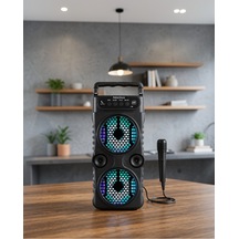 Bluetooth Hoparlör Led Işıklı Karaoke Mikrofonlu Uczzz1688hoparlör-7