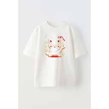 Thewert Unisex Metallıca Cat Red Tasarım Baskılı Pamuk Beyaz Oversize T-shirt