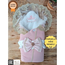 Pembe Triko Örgü Kız Bebek Batttaniyesi Kundağı Kalın Dantelli Yenidoğan Hastane Çıkışı Hediyelik Somon