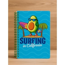 Öğrenci Ve Ofis Kullanımı İçin Uygun Surfing İn California Temalı Spiralli Çizgili Defter 80 Yaprak