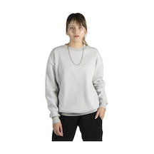 Kadın Gri Oversize Üç Iplik Şardonlu Bisiklet Yaka Sweatshirt 22k-5200177-5 Gri