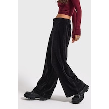 Kadın Siyah W5-1 Palazzo Fit Velvet Kadife Kumaş Pantolon
