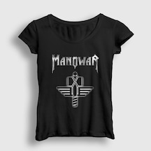 Presmono Kadın Hammer Logo Manowar T-shirt Siyah