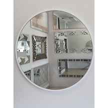 Ayna Denizi Circle Eighty White Model Beyaz Renk Metal Çerçeveli Yuvarlak Dekoratif Ayna Beyaz