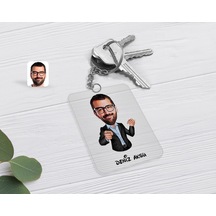 Kişiye Özel Amca Karikatürlü Şeffaf Pleksi Anahtarlık