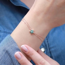 Açık Mavi Yıldız Figürlü Mine İşli Rose Gold Kaplama Gümüş Bileklik Gümüş